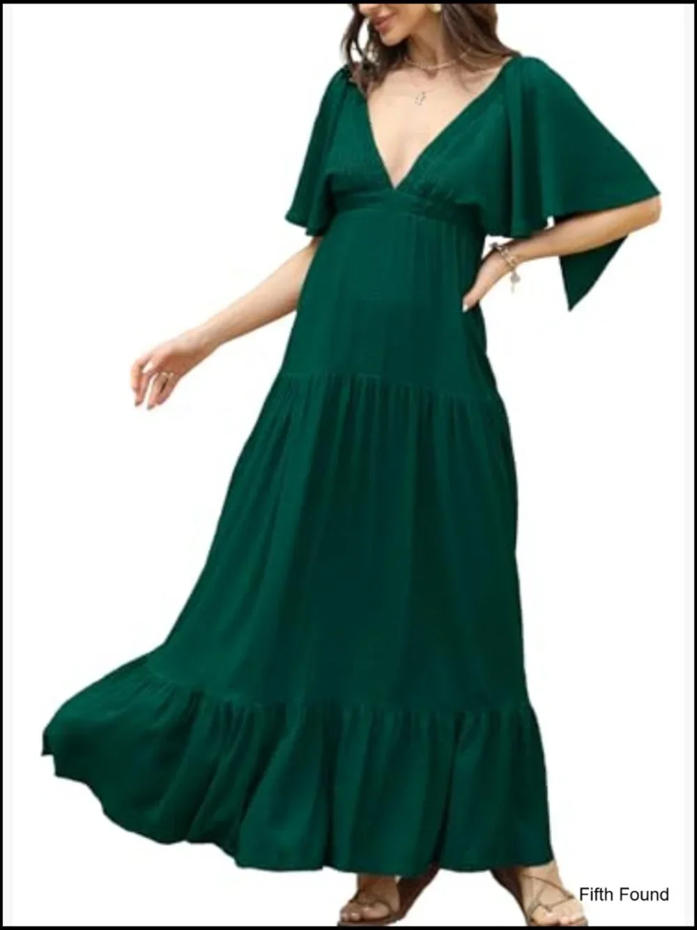 Sexy V-Neck Maxi Dress Flutter Sleeve Backless Tiered A-Line Flowy - Picture 2 of 7